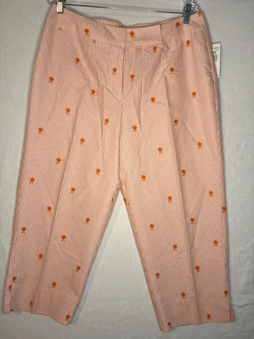 Vintage Evan Picone Woman 14W Capri Pants NWT Orange Stripe Embroidered Cotton C - Picture 1 of 11